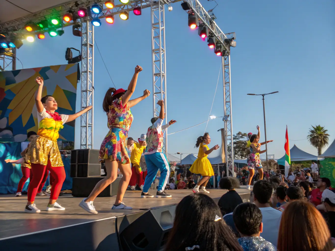 A vibrant image showcasing a community cultural event organized by COMITE DES FETES, featuring traditional music and dance performances in Le Rouget.