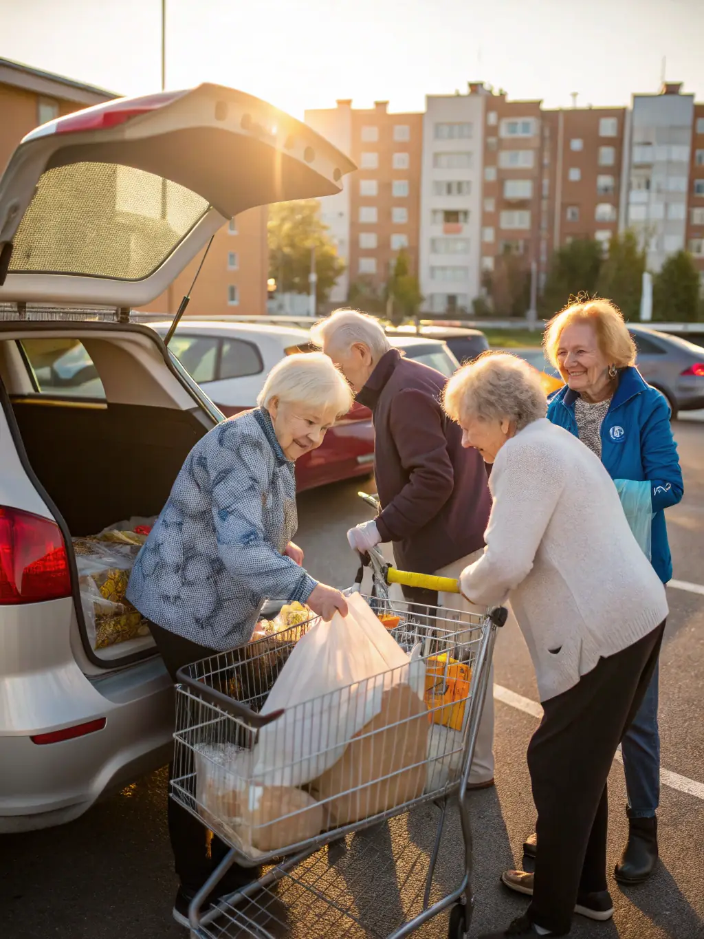 A heartwarming image of volunteers from COMITE DES FETES assisting elderly residents during a community support program in Le Rouget.